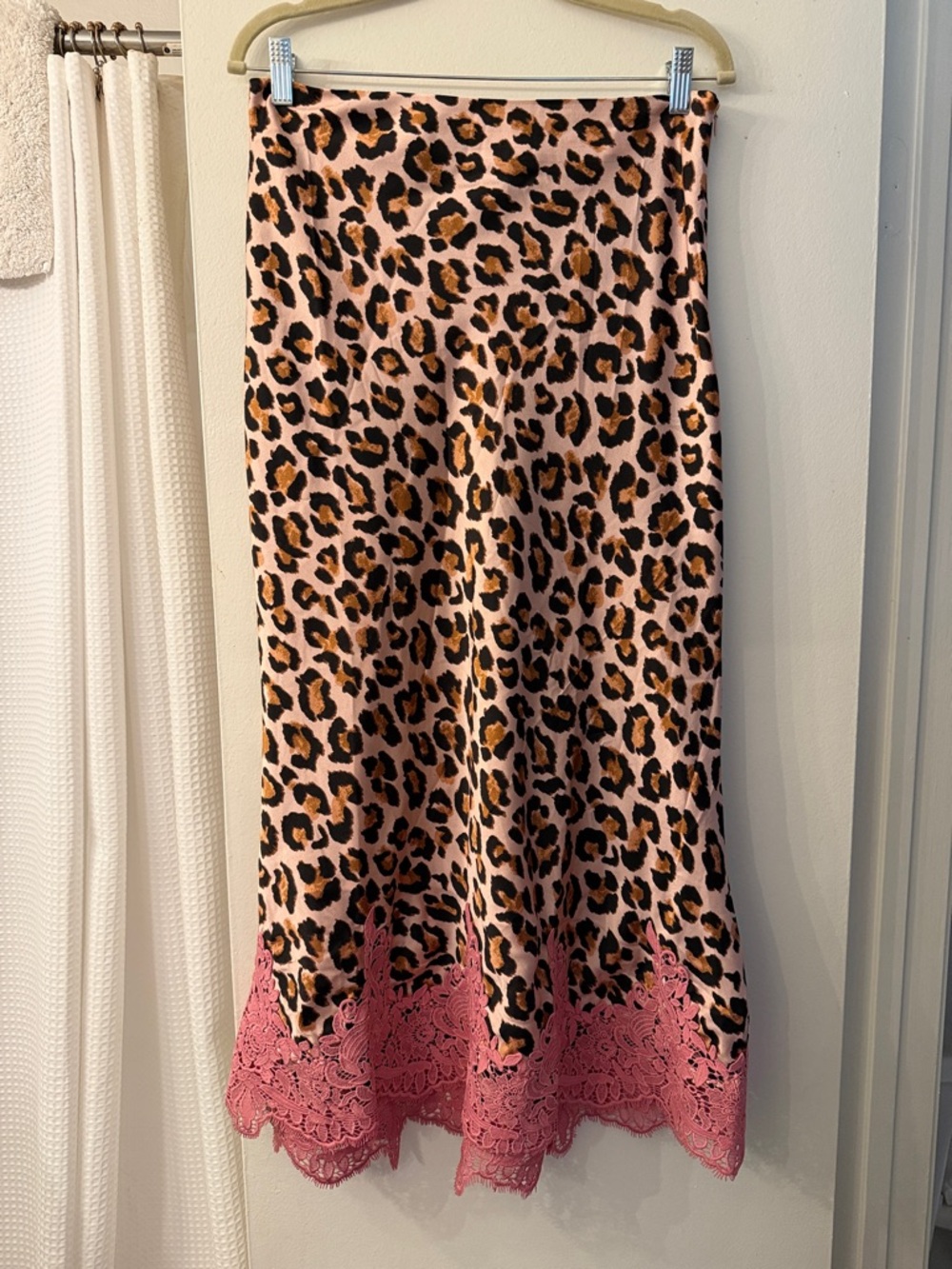 Pink Leopard Midi Skirt with Pink Lace Trim